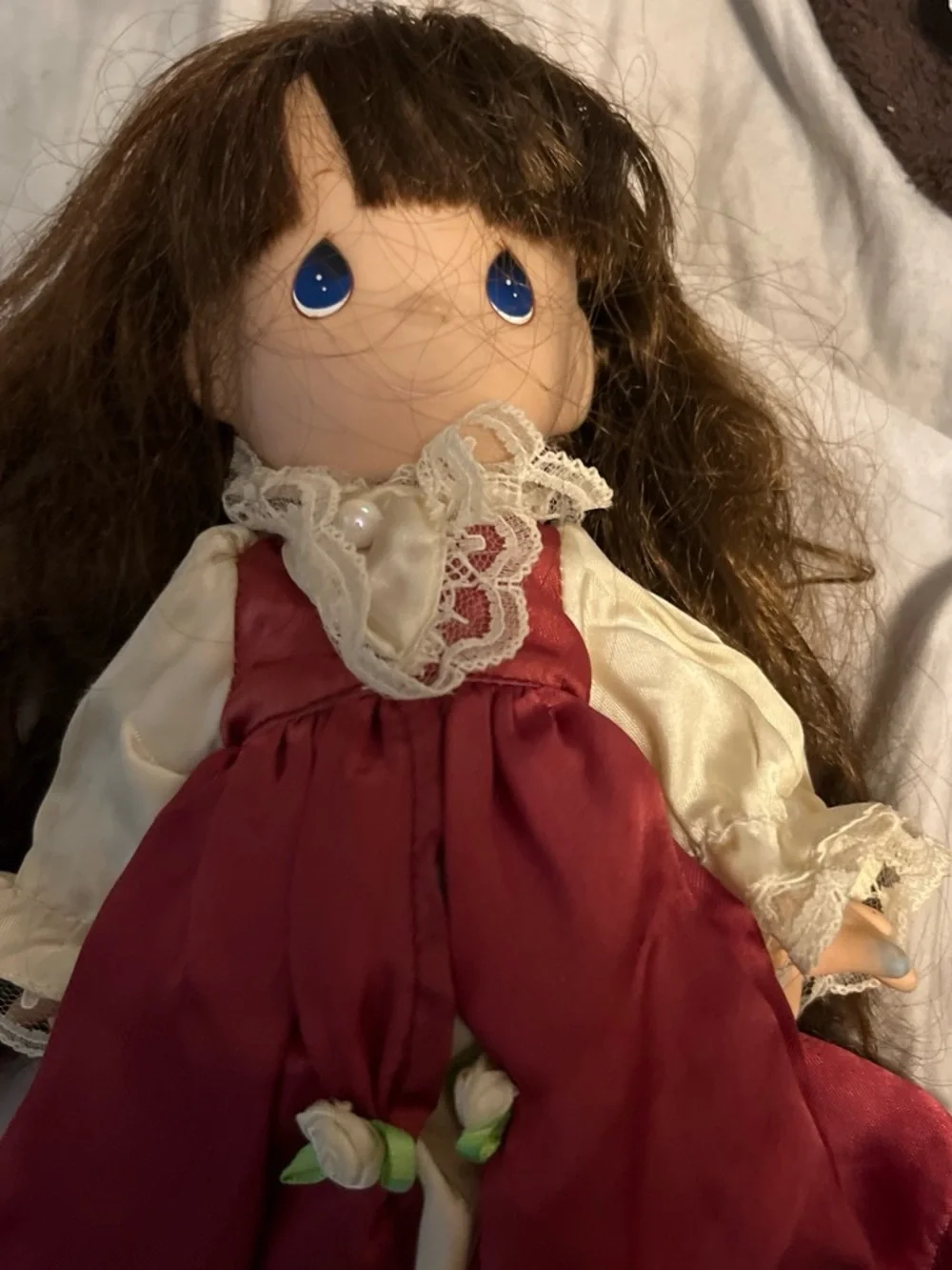 Girls Burgundy Dress with Cream Lace Bodice